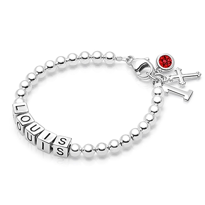 4mm Tiny Blessings Beads, Baby/Children&#039;s Name Bracelet for Boys - Sterling Silver 