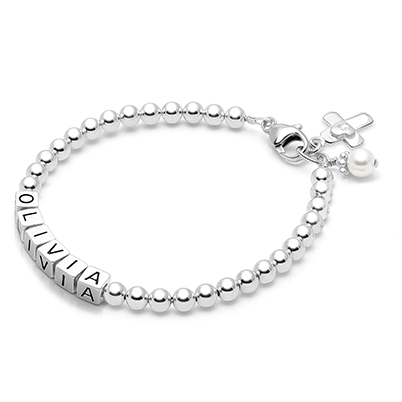 4mm Tiny Blessings Beads, Teen&#039;s Name Bracelet for Girls - Sterling Silver