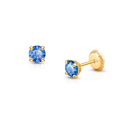 September Birthstone Studs, 4mm Swarovski® Crystal Baby/Children&#039;s Earrings, Screw Back - 14K Gold