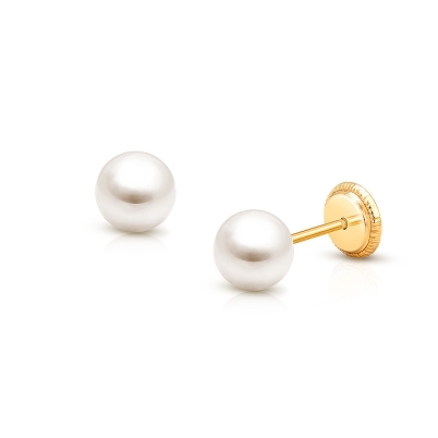 5mm Pearl Studs, Christening/Baptism Baby/Children&#039;s Earrings, Screw Back - 14K Gold