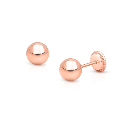 5mm Classic Round Studs, First Holy Communion Children&#039;s Earrings, Screw Back - 14K Rose Gold