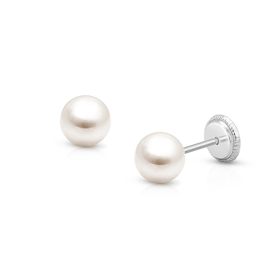 5mm Pearl Studs, First Holy Communion Children&#039;s Earrings, Screw Back - 14K White Gold