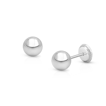 5mm Classic Round Studs, Baby/Children&#039;s Earrings, Screw Back - 14K White Gold