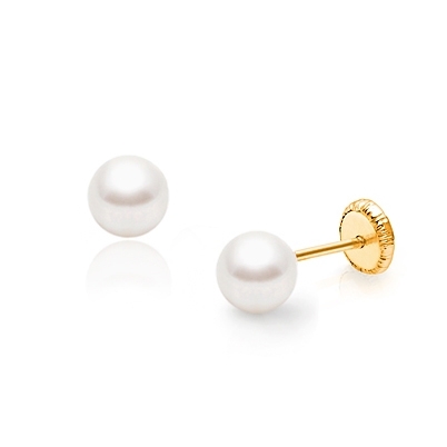 5mm Pearl Studs, First Holy Communion Children&#039;s Earrings, Screw Back - 14K Gold