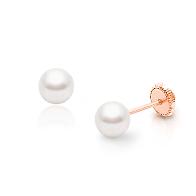 5mm Pearl Studs, First Holy Communion Children&#039;s Earrings, Screw Back - 14K Rose Gold
