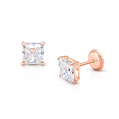 Blushing Rose, Clear CZ Studs Baby/Children's Earrings, Screw Back - 14K  Gold