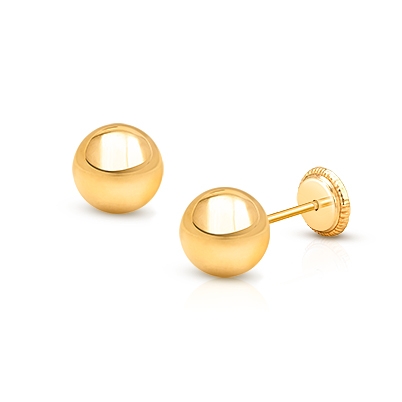 6mm Classic Round Studs, Teen&#039;s Earrings, Screw Back - 14K Gold