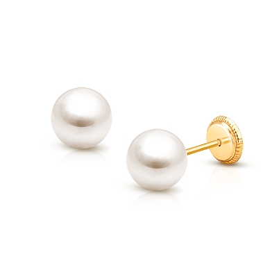 6mm Pearl Studs, Teen&#039;s Earrings, Screw Back - 14K Gold