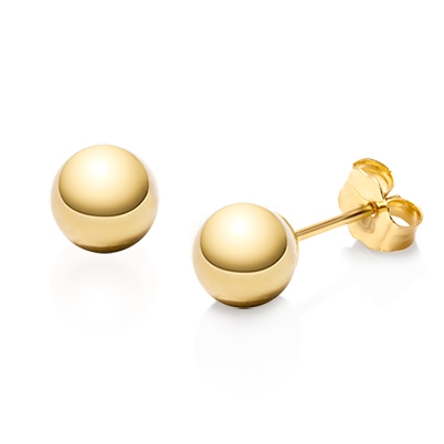 6mm Classic Round Studs, Mother&#039;s Earrings, Friction Back - 14K Gold