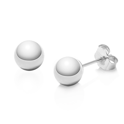 6mm Classic Round Studs, Teen&#039;s Earrings, Friction Back - 14K White Gold