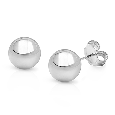 8mm Classic Round Studs, Teen&#039;s Earrings, Friction Back - 14K White Gold