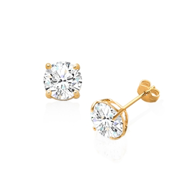 8mm CZ Round Studs, Teen&#039;s Earrings, Friction Back - 14K Gold