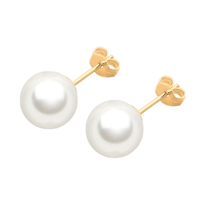 8mm Pearl Studs, Mother&#039;s Earrings, Friction Back - 14K Gold