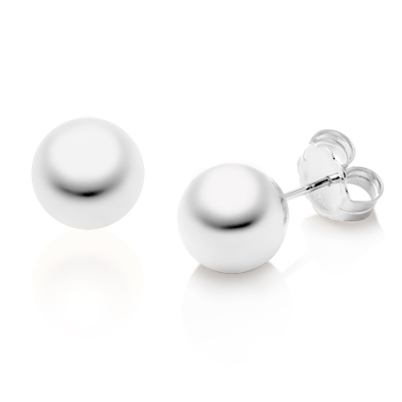 8mm Classic Round Studs, Mother&#039;s Earrings, Friction Back - 14K White Gold