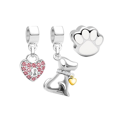 Adoré™ Puppy Charm Trio, Children&#039;s 3-Charm Collection Set for Girls - Sterling Silver