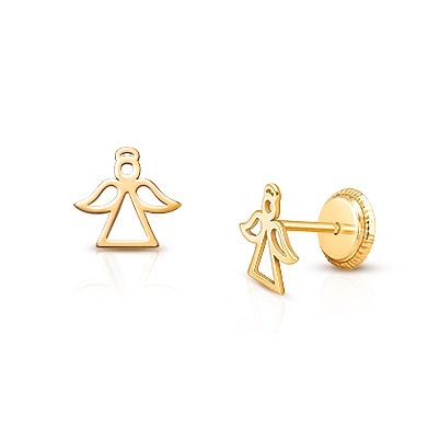 Angel of Heaven, Baby/Children&#039;s Earrings, Screw Back - 14K Gold