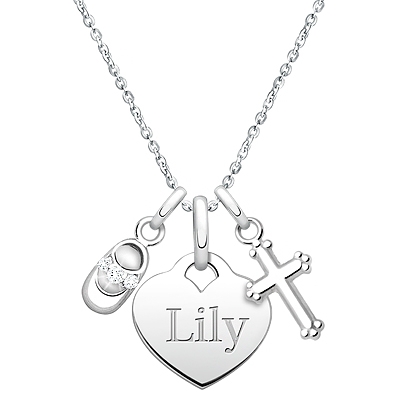 Baby Heart &quot;Design Your Own&quot; Children&#039;s Pendant for Girls (50+ Optional Charms &amp; FREE Engraving) - Sterling Silver