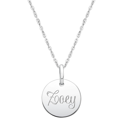 Baby Round, Engraved Children&#039;s Necklace for Girls (FREE Personalization) - Sterling Silver