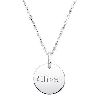 Baby Round, Engraved Children&#039;s Necklace for Boys (FREE Personalization) - Sterling Silver