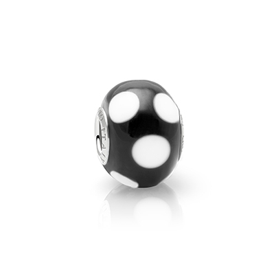 Gamer Girl, Sterling Silver and Black &amp; White Polka Dot Murano Glass (Hand Made in Italy) - Children&#039;s Adoré™ Charm