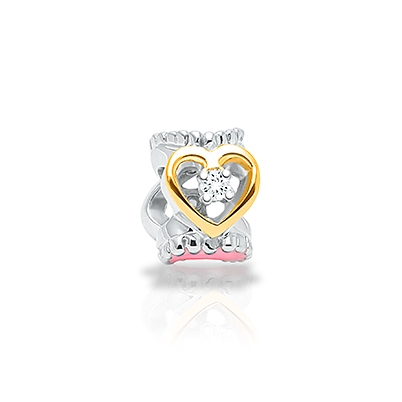 Blessed &amp; Loved, 2-Tone Sterling Silver and Clear CZ Hearts Rondel - Children&#039;s Adoré™ Charm