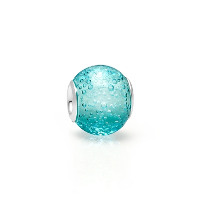 Blowing Bubbles, Sterling Silver and Light Blue Bubbled Glass - Adoré Charm