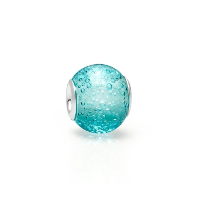 Blowing Bubbles, Sterling Silver and Light Blue Bubbled Glass - Adoré Charm