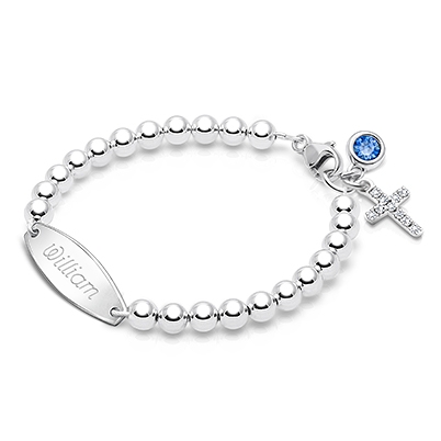 4mm Tiny Blessings Beads, Baby/Children&#039;s Engraved Bracelet for Boys - Sterling Silver