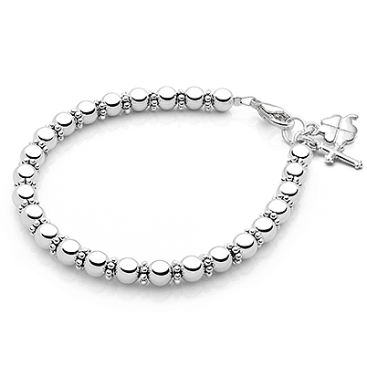 Boy&#039;s Classic Communion Beaded Bracelet - Sterling Silver