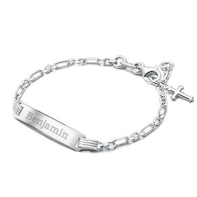 Modern Bar, Christening/Baptism Baby/Children&#039;s Engraved ID Bracelet for Boy&#039;s - Sterling Silver