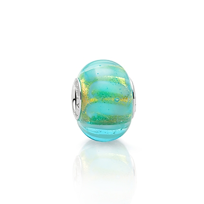 Buried Treasure, Sterling Silver and Waved Aqua Blue &amp; Gold Murano Glass (Hand Made in Italy) - Children&#039;s Adoré™ Charm