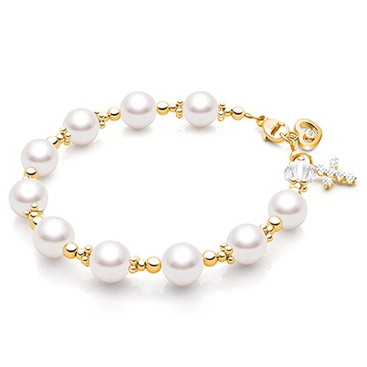 Celestial Pearls, First Holy Communion Rosary Bracelet for Girls - 14K Gold