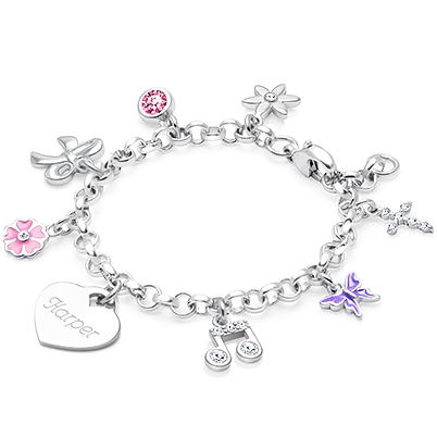 Design Your Own Christening/Baptism Baby/Children&#039;s Classic Charm Bracelet for Girls (INCLUDES Engraved Charm) - Sterling Silver