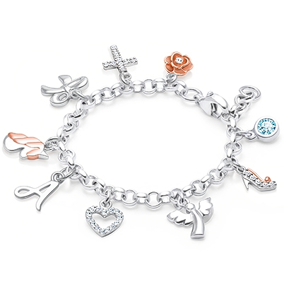 Design Your Own Teen&#039;s Classic Charm Bracelet for Girls (Includes Initial Charm) - Sterling Silver