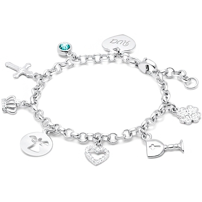 Design Your Own Communion Children&#039;s Charm Bracelet (Includes Engravable Charm) - Sterling Silver
