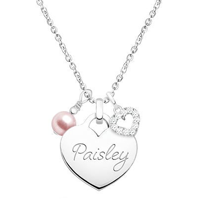 Gold Heart &quot;Create Your Own&quot; Engraved Layered Necklace for Teens (Includes Chain &amp; FREE 1-Side Engraving) - 14K White Gold