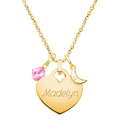 Gold Heart &quot;Create Your Own&quot; Engraved Layered Necklace for Teens (Includes Chain &amp; FREE 1-Side Engraving) - 14K Gold