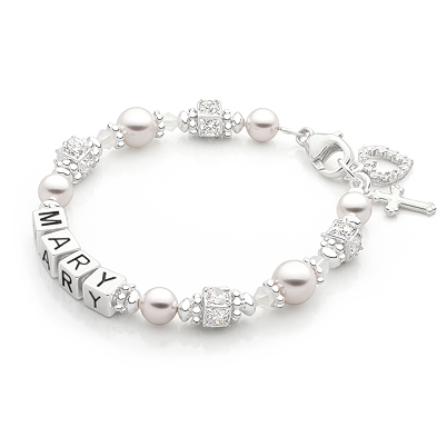Crowned in Heaven, Baby/Children&#039;s Name Bracelet for Girls - Sterling Silver