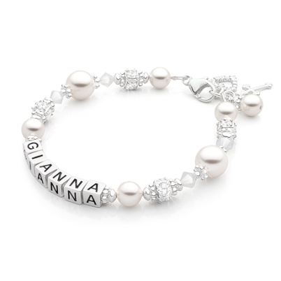 Crowned in Heaven, First Holy Communion Name Bracelet for Girls - Sterling Silver
