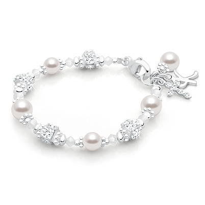 Crowned in Heaven, Christening/Baptism Baby/Children&#039;s Beaded Bracelet for Girls - Sterling Silver