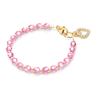 Birthstone Crystal, Baby/Children’s Beaded Bracelet for Girls (All 12 Birthstones Avail) - 14K Gold