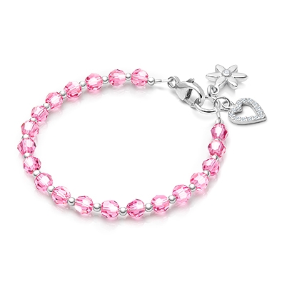 Birthstone Crystal, Baby/Children’s Beaded Bracelet for Girls (All 12 Birthstones Avail) - Sterling Silver