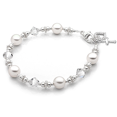 Diamonds &amp; Pearls, Teen&#039;s Beaded Bracelet for Girls - Sterling Silver