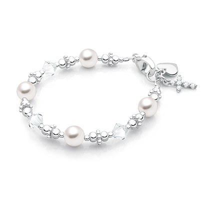 Diamonds &amp; Pearls, Baby/Children&#039;s Beaded Bracelet for Girls - Sterling Silver