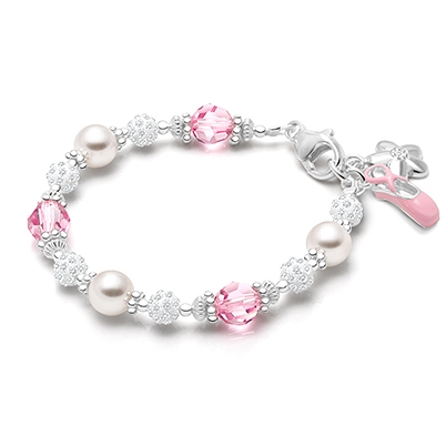 Real Pearls and Pink Swarovski Crystal Bracelet for Baby