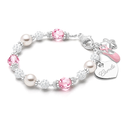 Crystal Polka Dot, Baby/Children&#039;s Beaded Bracelet for Girls (INCLUDES Engraved Charm) - Sterling Silver