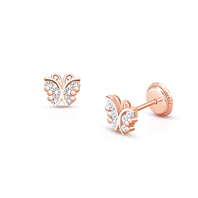 Children's Earrings - Premium 8mm Crystal Butterfly Screwback Kids Baby Girl Earrings with Swarovski Elements by Chanteur Surgical Titanium Posts with