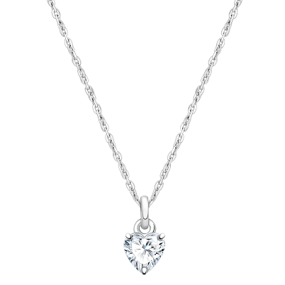 Gia™ Little Love, Clear CZ Heart Children&#039;s Necklace for Girls - Sterling Silver