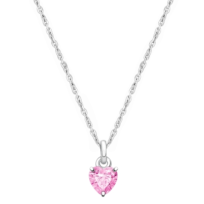 Gia™ Little Love, Pink CZ Heart Children&#039;s Necklace for Girls - Sterling Silver