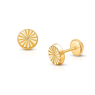 Diamond Cut Cuties, First Holy Communion Children&#039;s Earrings, Screw Back - 14K Gold